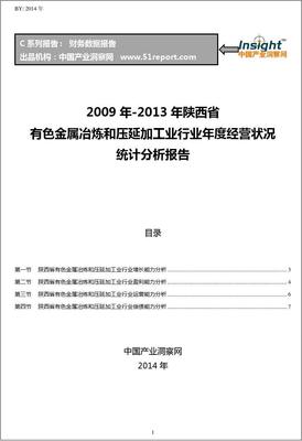 2009-2013年陜西省有色金屬冶煉和壓延加工業(yè)經(jīng)營(yíng)狀況分析年報(bào)